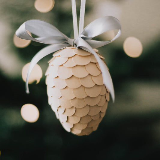Handmade Cream Paper Pine Cone Ornament: Scandi Christmas Decor