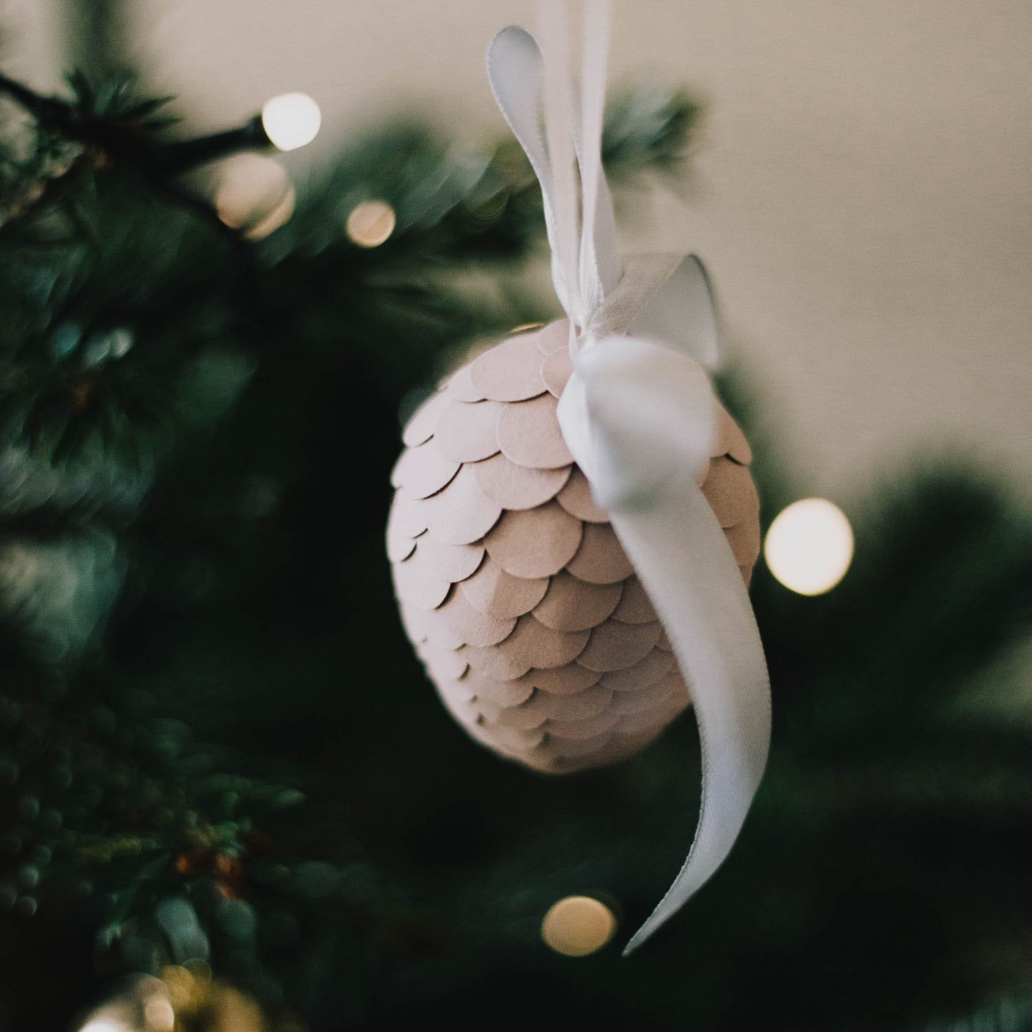 Handmade Cocoa Paper Pine Cone Ornament: Scandi Christmas Decor
