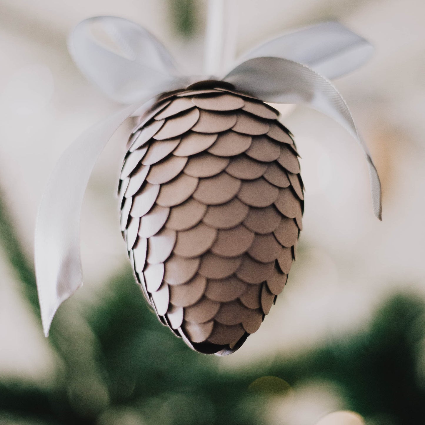 Handmade Cocoa Paper Pine Cone Ornament: Scandi Christmas Decor