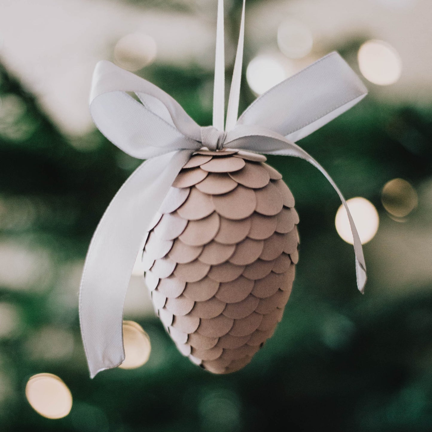 Handmade Cocoa Paper Pine Cone Ornament: Scandi Christmas Decor