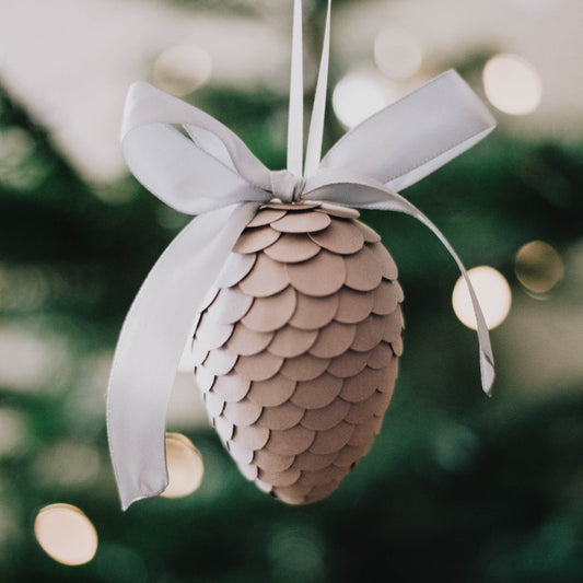 Handmade Cocoa Paper Pine Cone Ornament: Scandi Christmas Decor