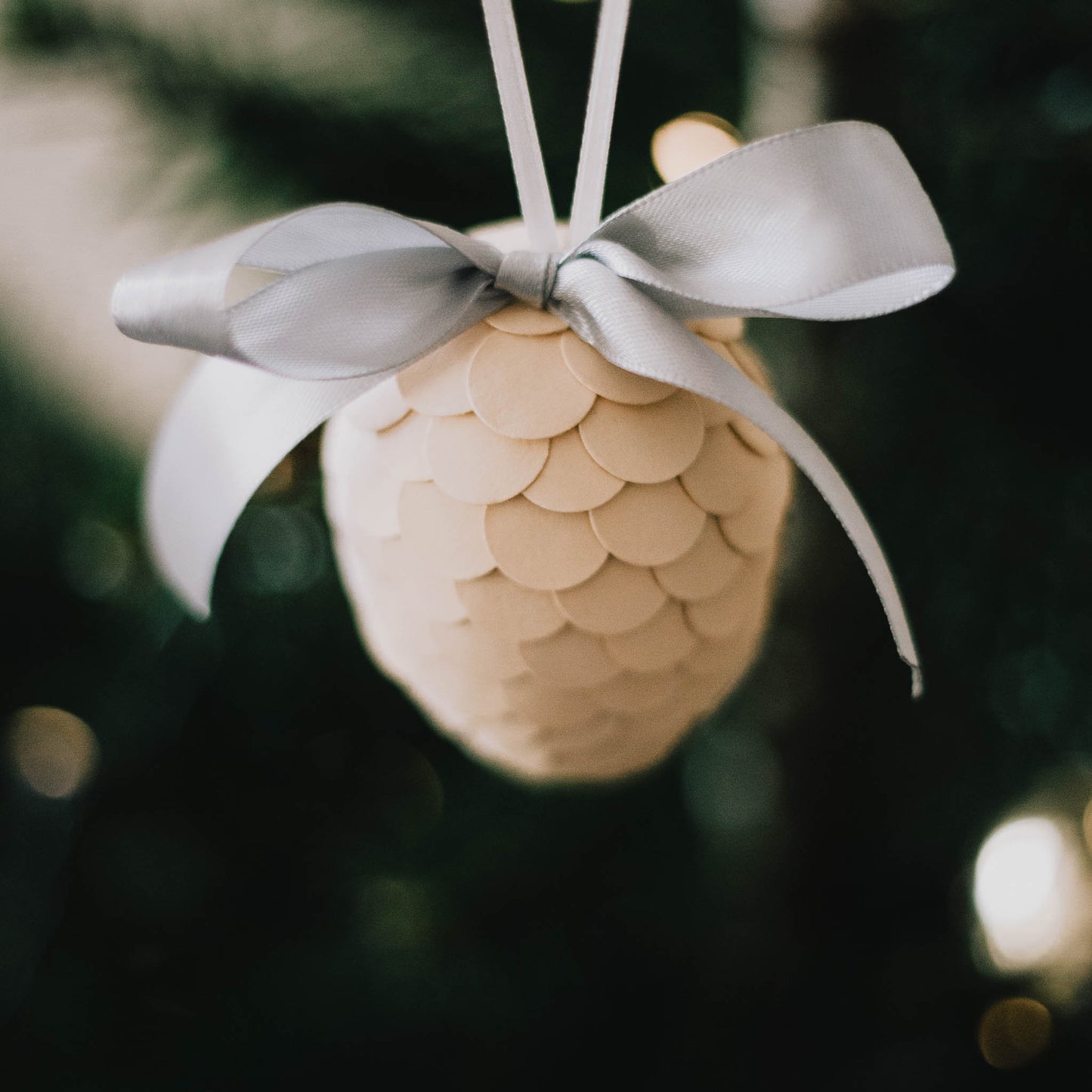 Handmade Cream Paper Pine Cone Ornament: Scandi Christmas Decor