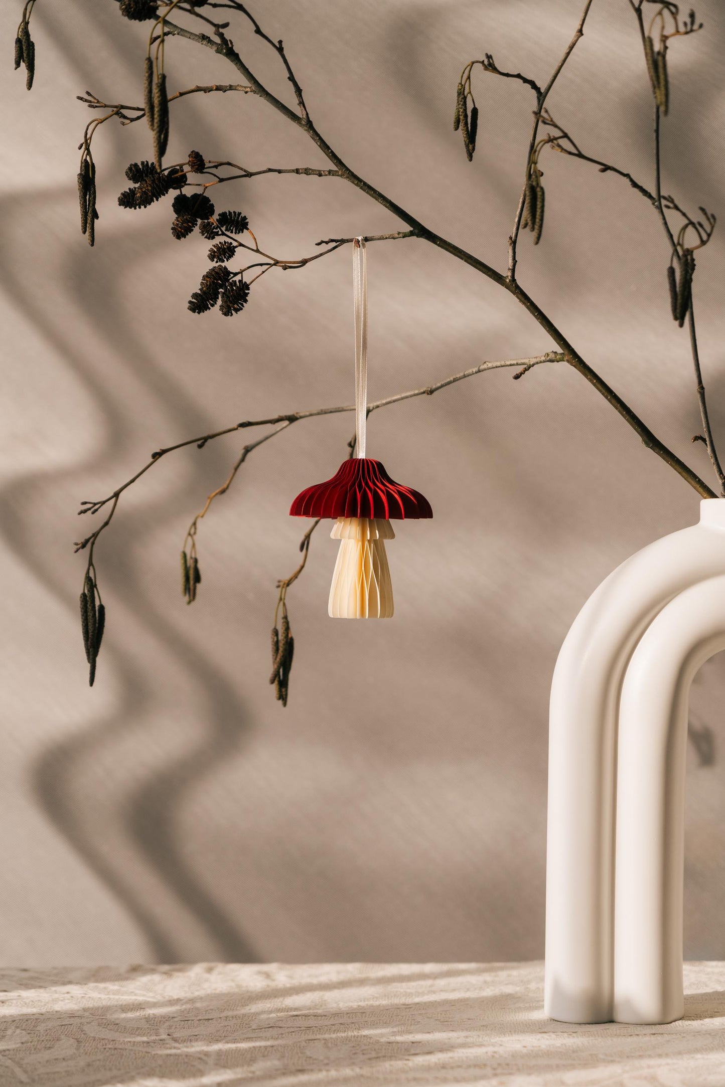 Handmade Honeycomb Paper Mushroom Decoration: Scandi Minimalist Autumn Decor
