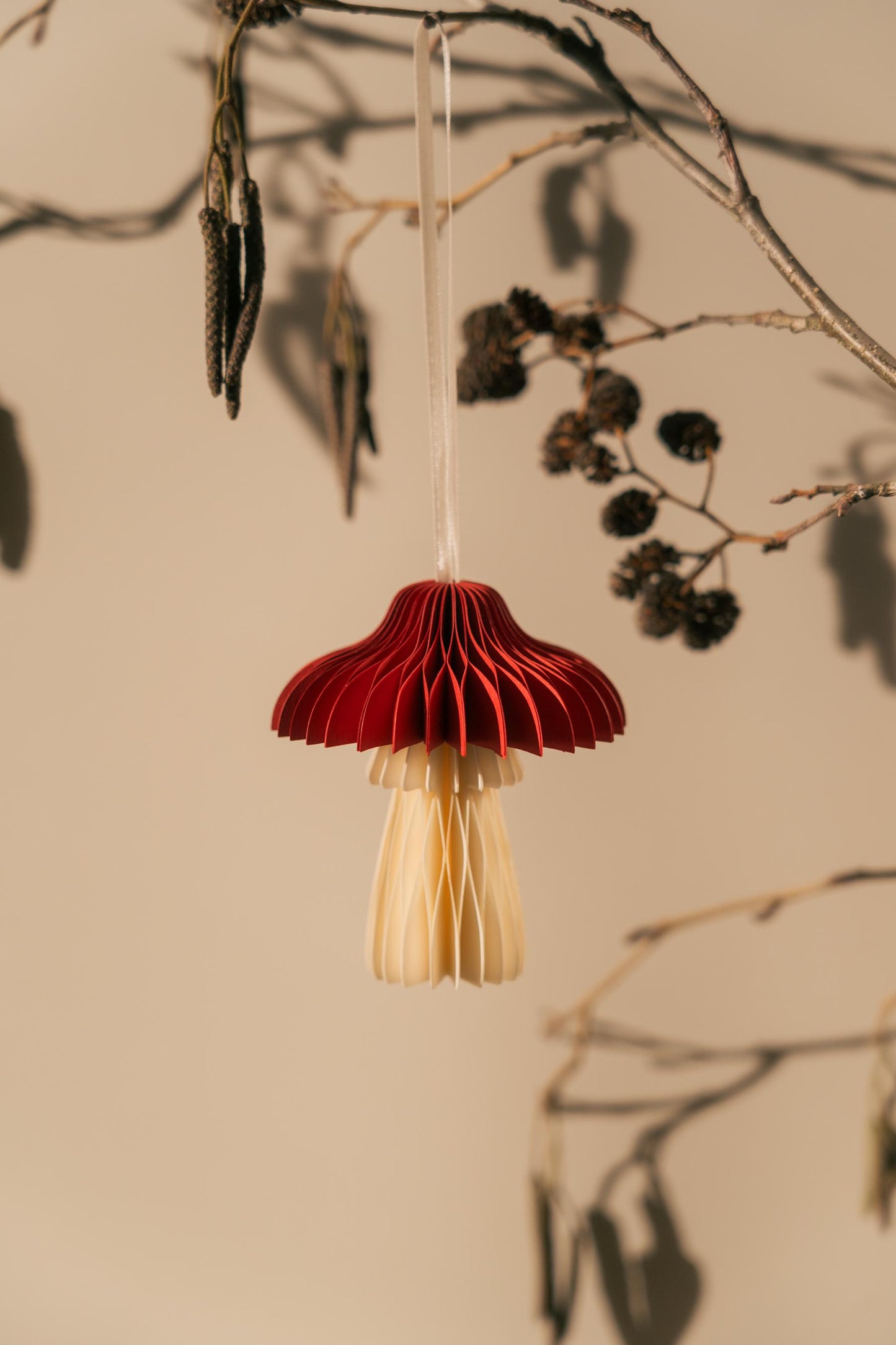 Handmade Honeycomb Paper Mushroom Decoration: Scandi Minimalist Autumn Decor