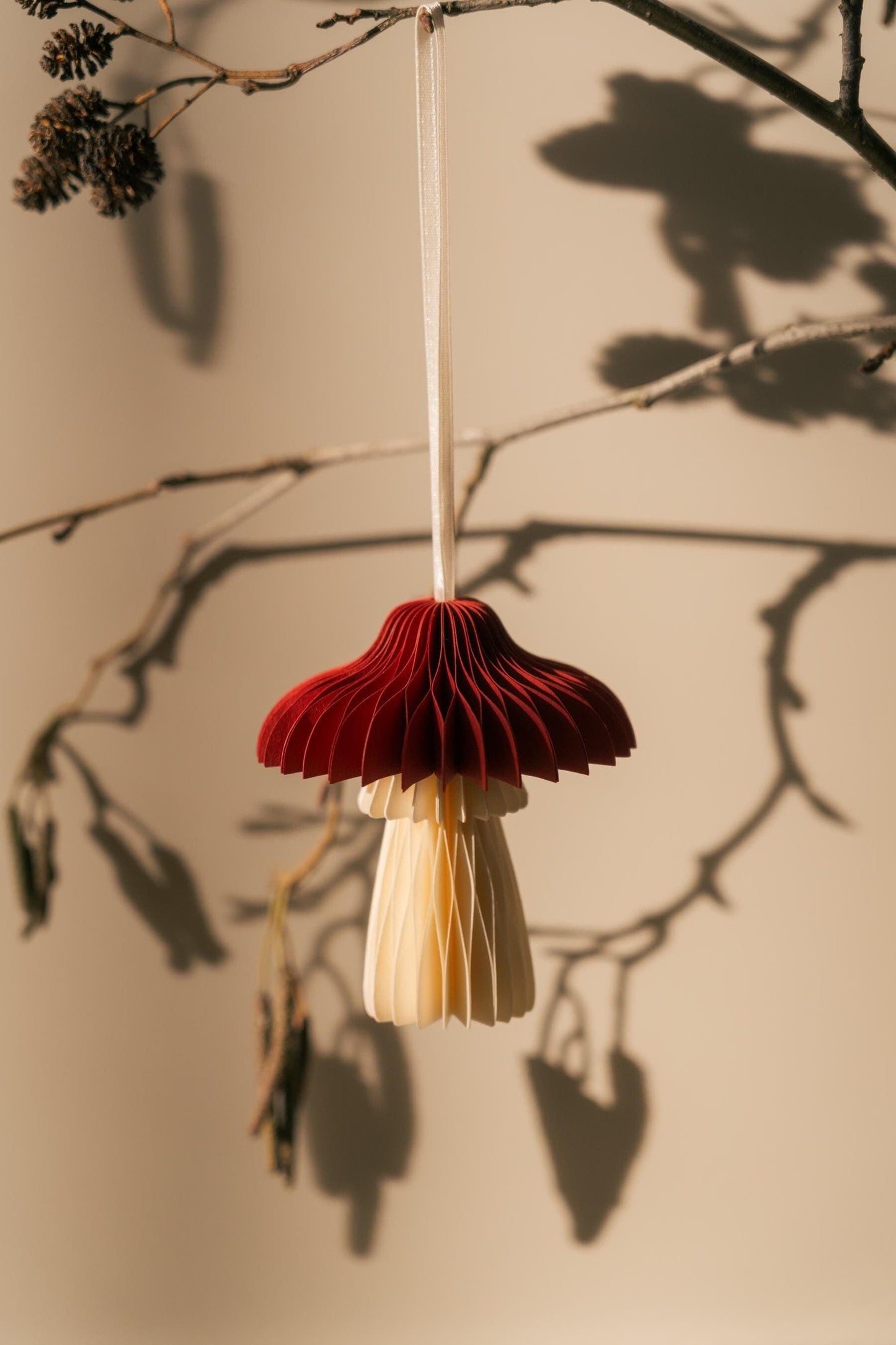 Handmade Honeycomb Paper Mushroom Decoration: Scandi Minimalist Autumn Decor