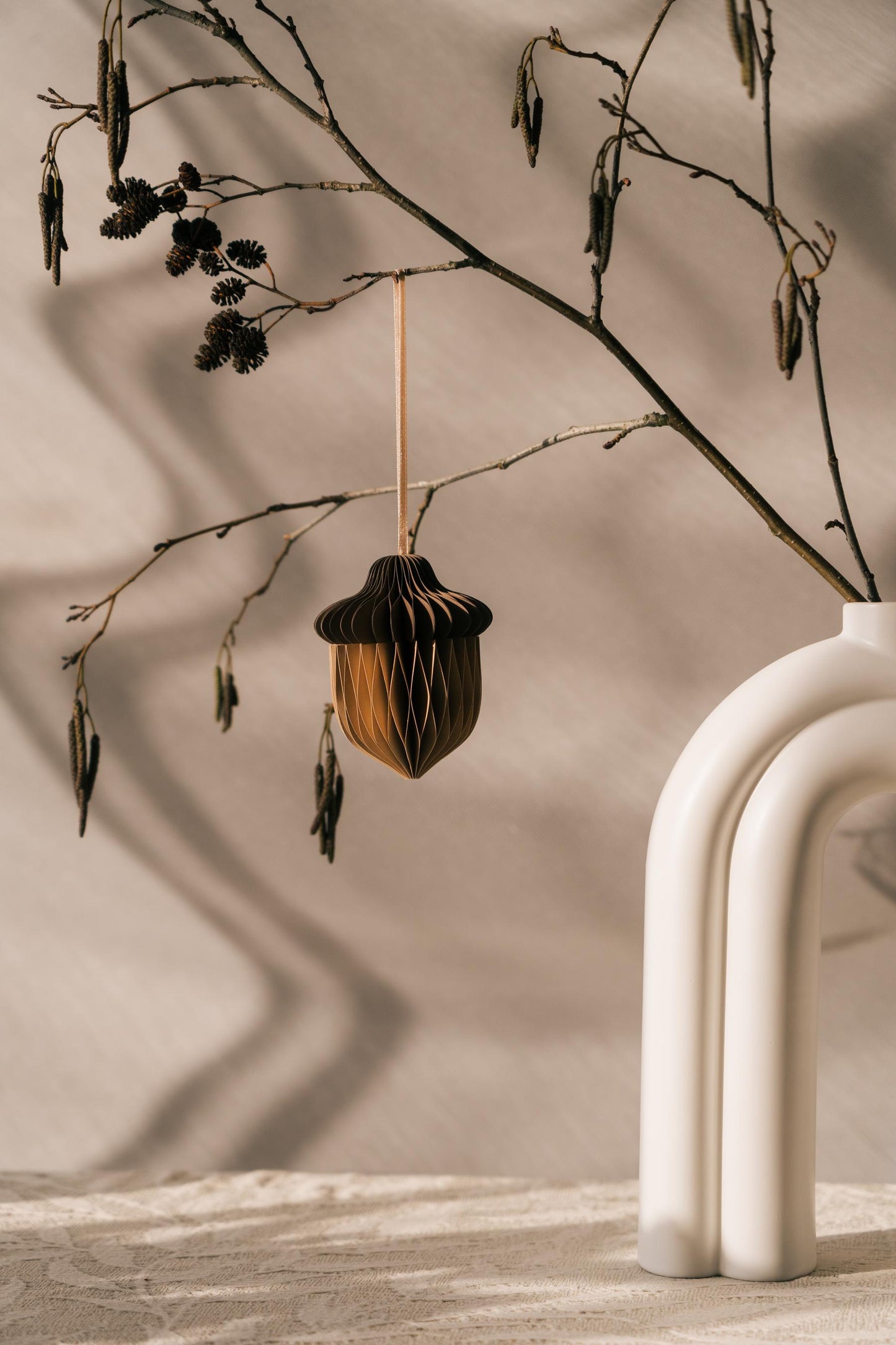 Acorn decoration - paper decoration - Scandi minimal design - Autumn - Christmas - Handmade decoration - Honeycomb decoration
