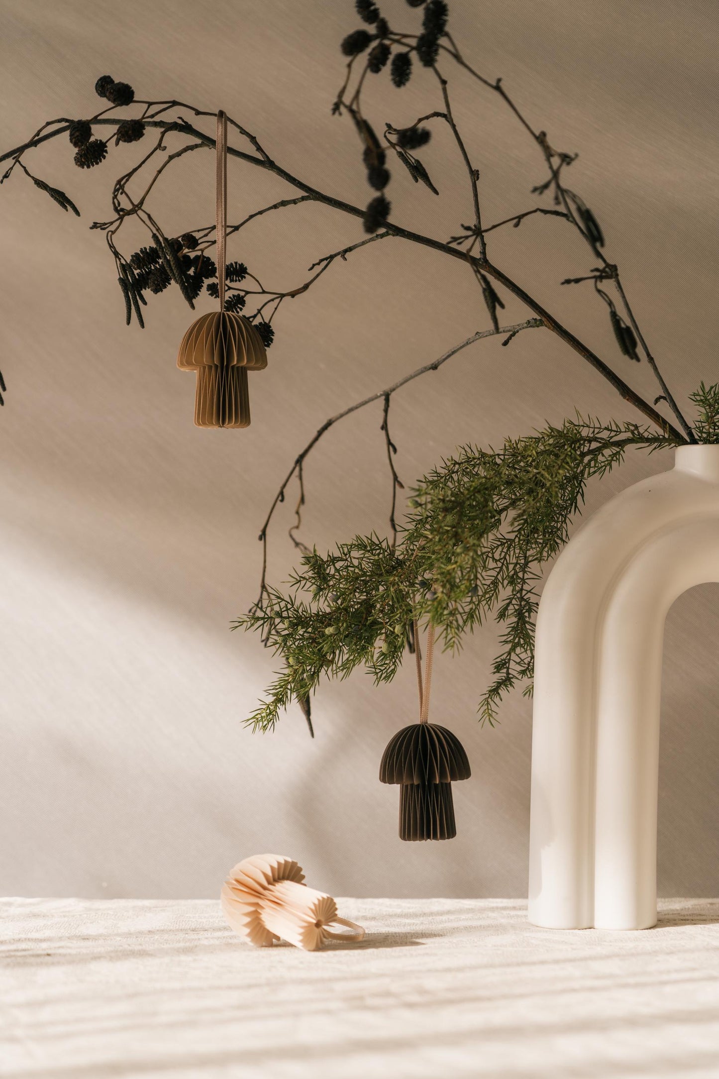 Handmade Honeycomb Paper Mushroom Decorations - Scandi Autumn Set