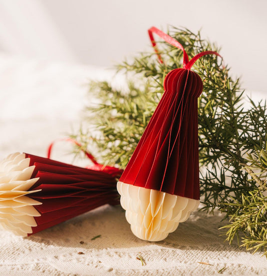Handmade Honeycomb Santa Claus Ornament: Scandi Festive Decor (Set of 2)