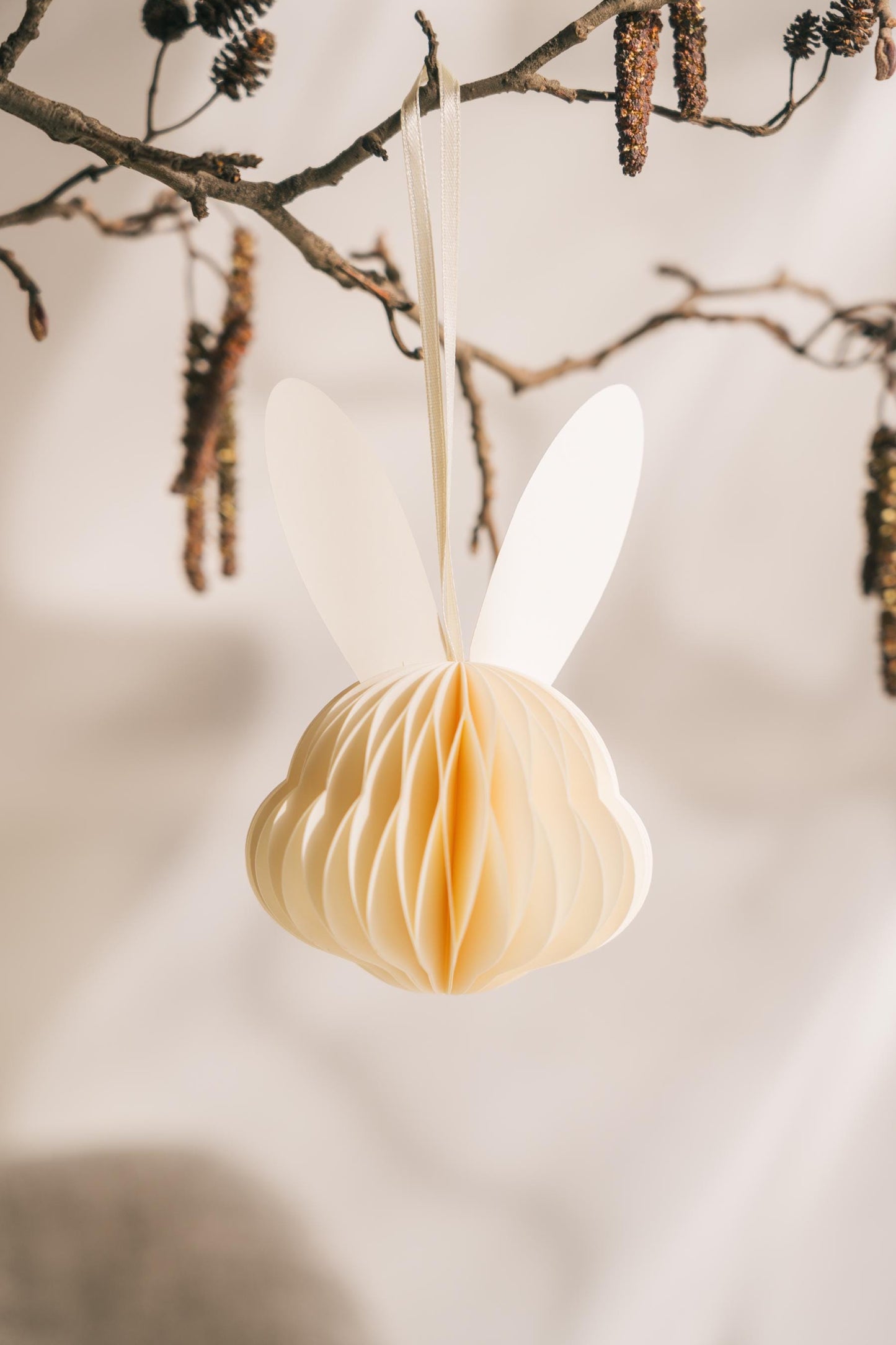 Handmade Cream Paper Easter Bunny Head: Scandi Festive Decoration
