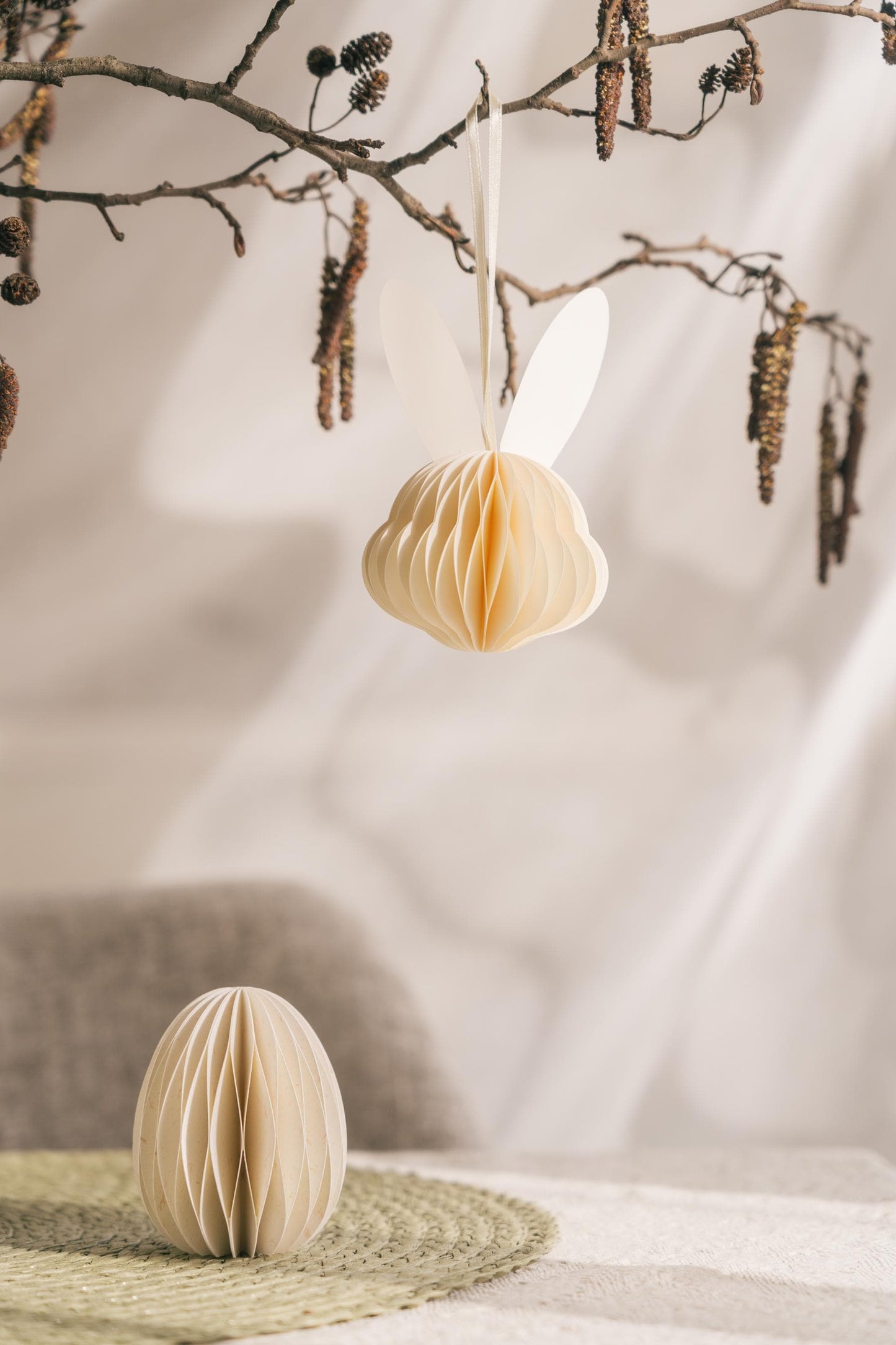 Handmade Cream Paper Easter Bunny Head: Scandi Festive Decoration